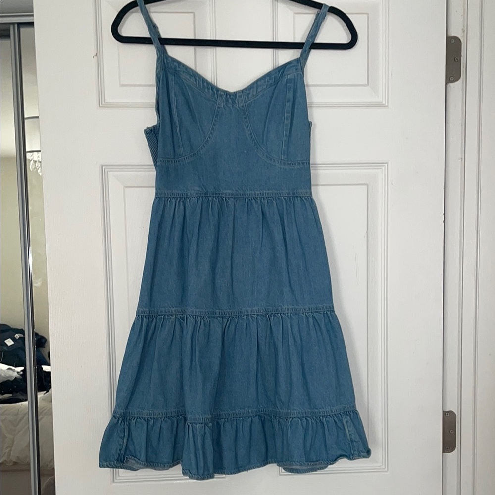 American Eagle Outfitters Denim Tiered Ruffled Sundress